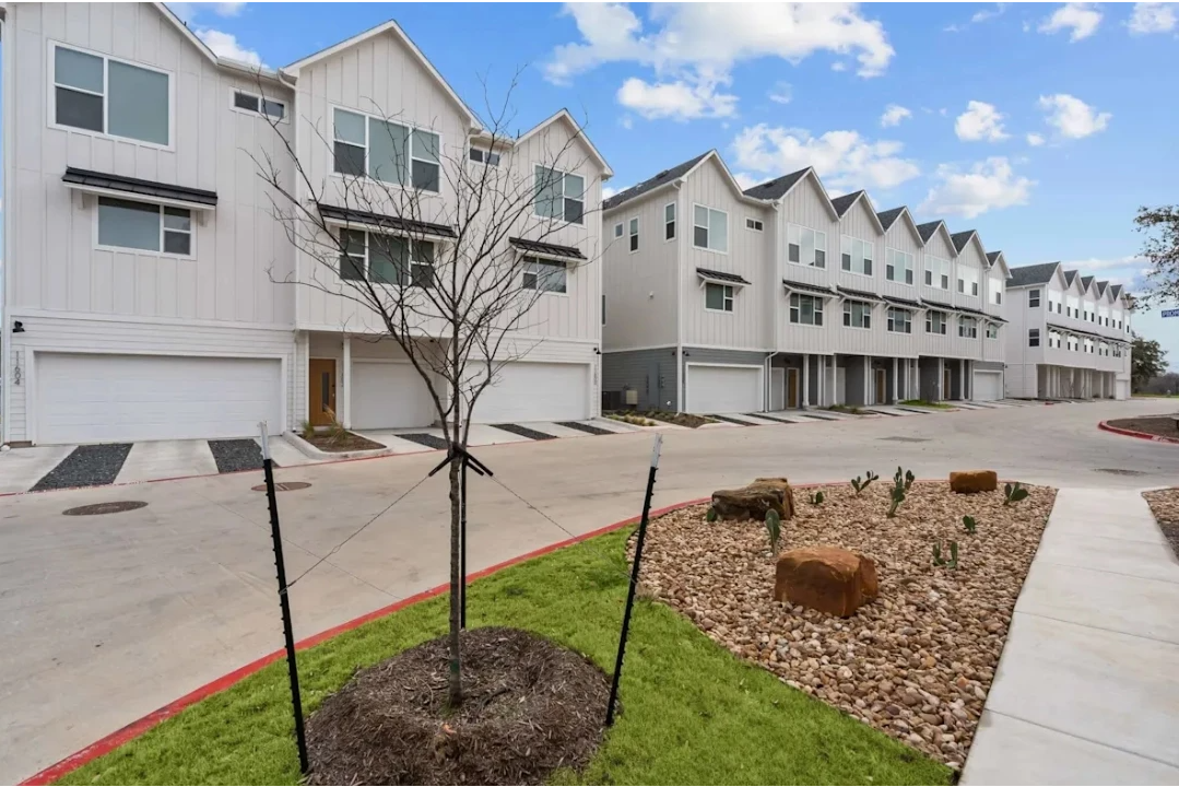 Villae ATX townhome community exterior in Austin, Texas
